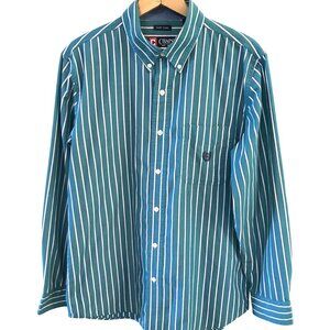 Chaps Striped Shirt Lightweight Button-Down Teal & White, Size Men’s Medium